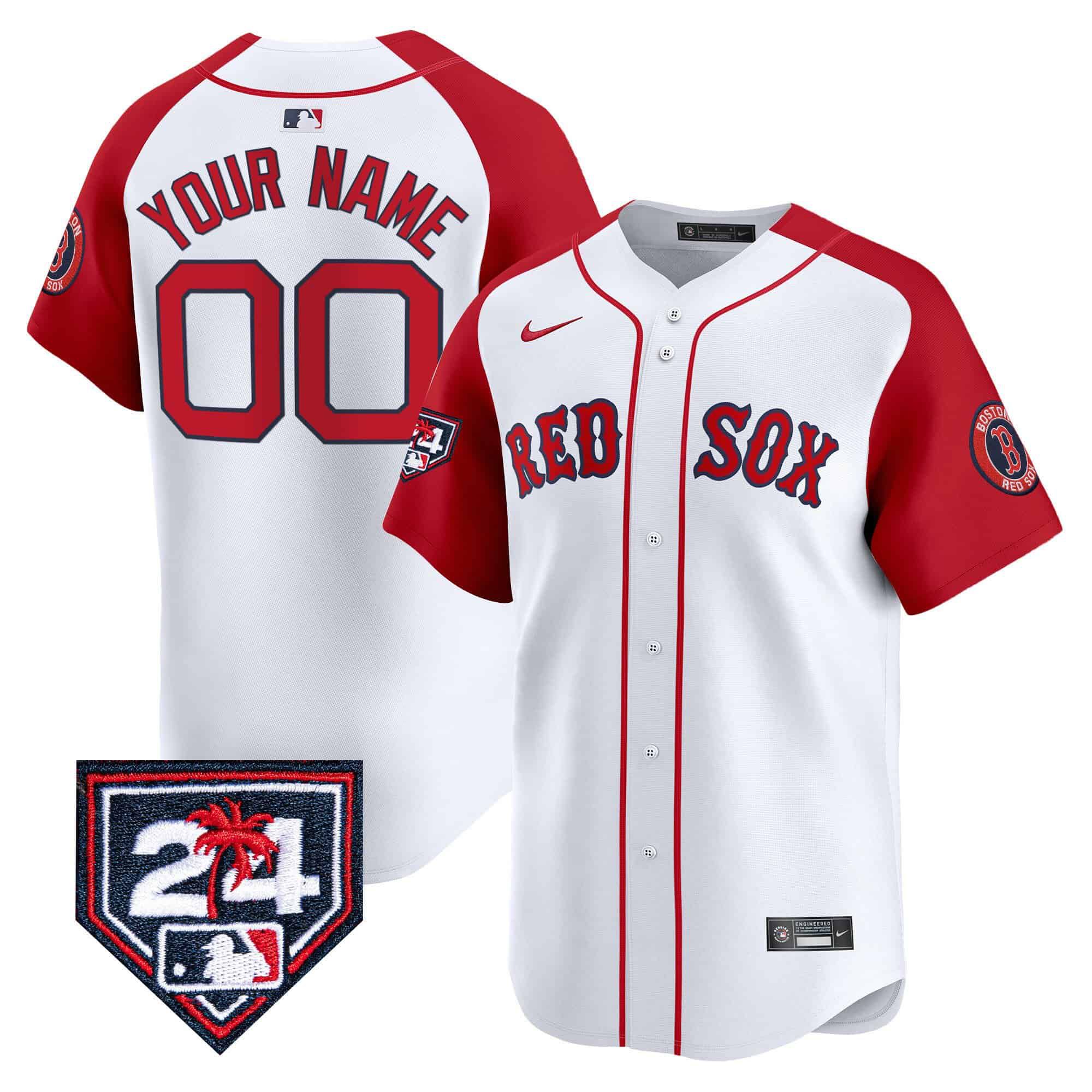 Men Boston Red Sox White red Nike 2024 Spring Training Patch Vapor Premier Limited Custom MLB Jersey